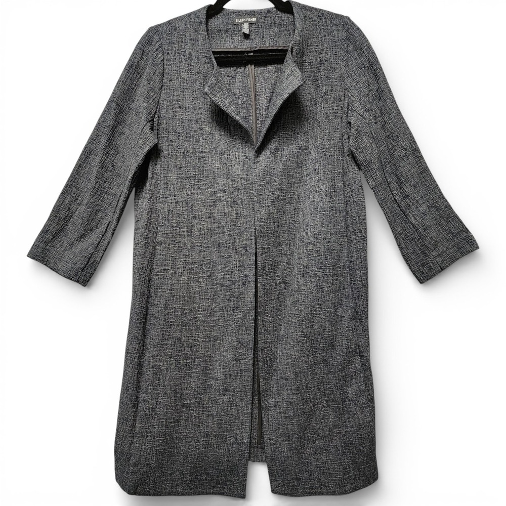 Eileen Fisher Crosshatch Jacquard Long Cardigan Jacket Size XS Nuetral Lagenlook